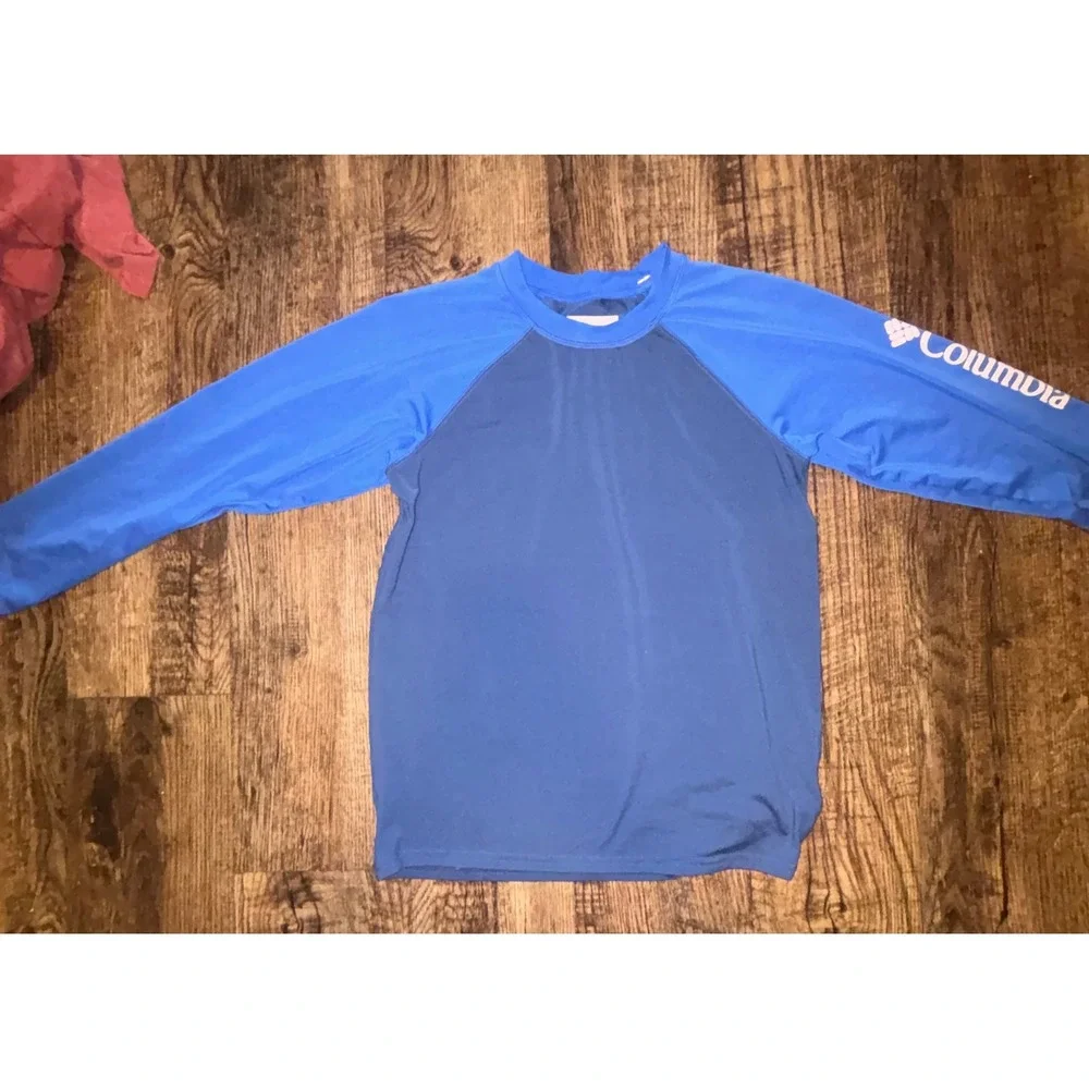 Columbia Kids Blue Long Sleeve Rash Guard Swim Shirt Size Medium 10/12 Raglan
